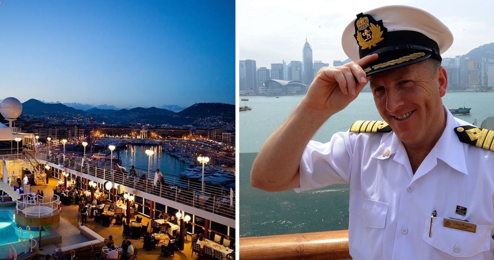 Serviços que os turistas supõem que a maioria dos cruzeiros oferece, mas não oferecem 7 Exterior do convés do navio à noite e capitão no convés