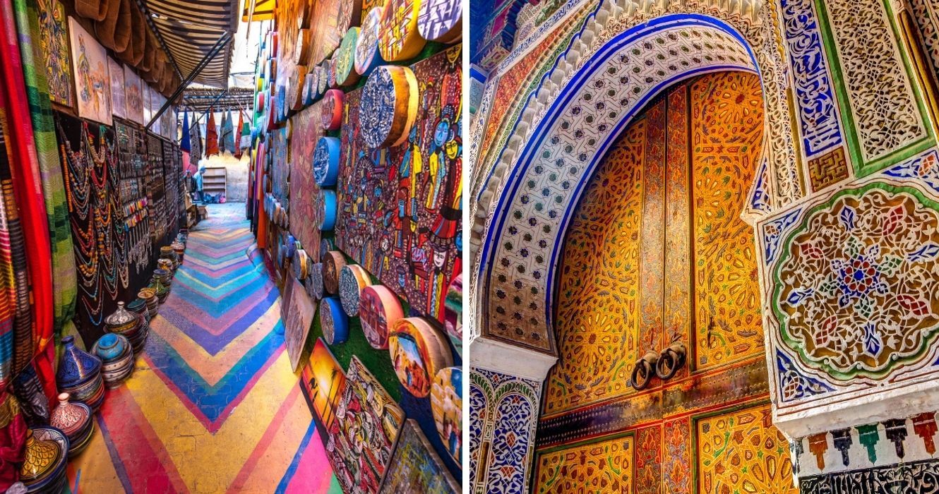Tudo o que os viajantes devem ver em Fes, a capital cultural do Marrocos 3 uma rua colorida em marrocos, um templo em fes, marrocos